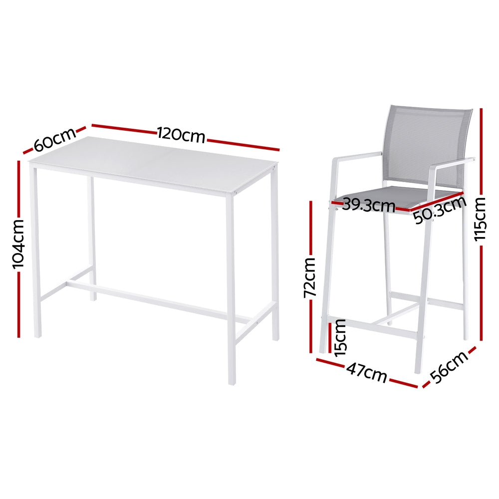 Gardeon 7PCS Outdoor Bar Set Stools Dining Chairs Table Patio Steel Bistro Set White-Furniture &gt; Outdoor &gt; Outdoor Chairs-PEROZ Accessories