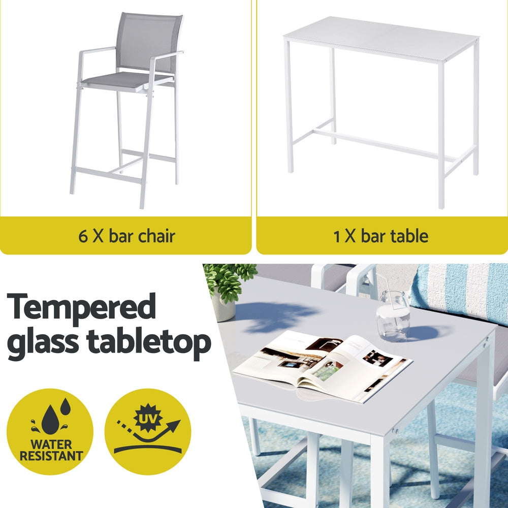 Gardeon 7PCS Outdoor Bar Set Stools Dining Chairs Table Patio Steel Bistro Set White-Furniture &gt; Outdoor &gt; Outdoor Chairs-PEROZ Accessories