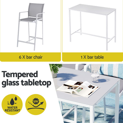 Gardeon 7PCS Outdoor Bar Set Stools Dining Chairs Table Patio Steel Bistro Set White-Furniture > Outdoor > Outdoor Chairs-PEROZ Accessories