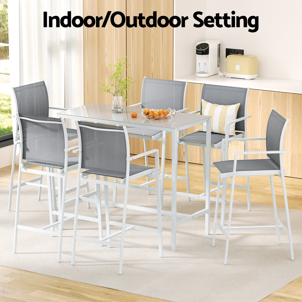 Gardeon 7PCS Outdoor Bar Set Stools Dining Chairs Table Patio Steel Bistro Set White-Furniture > Outdoor > Outdoor Chairs-PEROZ Accessories
