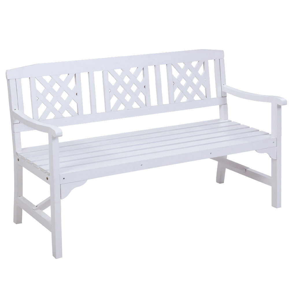 Gardeon Outdoor Garden Bench Wooden Chair 3 Seat Patio Furniture Lounge White-Outdoor Benches-PEROZ Accessories