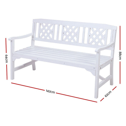 Gardeon Outdoor Garden Bench Wooden Chair 3 Seat Patio Furniture Lounge White-Outdoor Benches-PEROZ Accessories