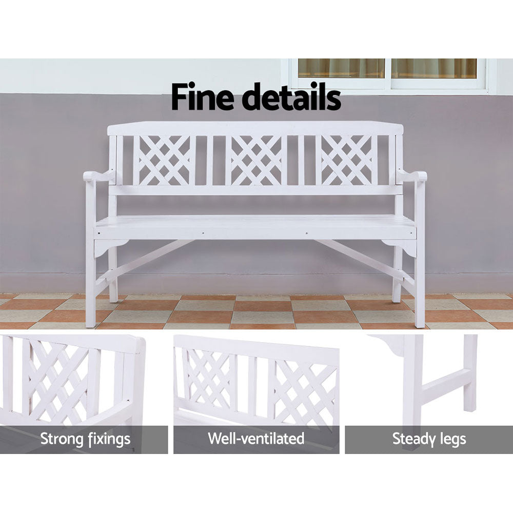 Gardeon Outdoor Garden Bench Wooden Chair 3 Seat Patio Furniture Lounge White-Outdoor Benches-PEROZ Accessories