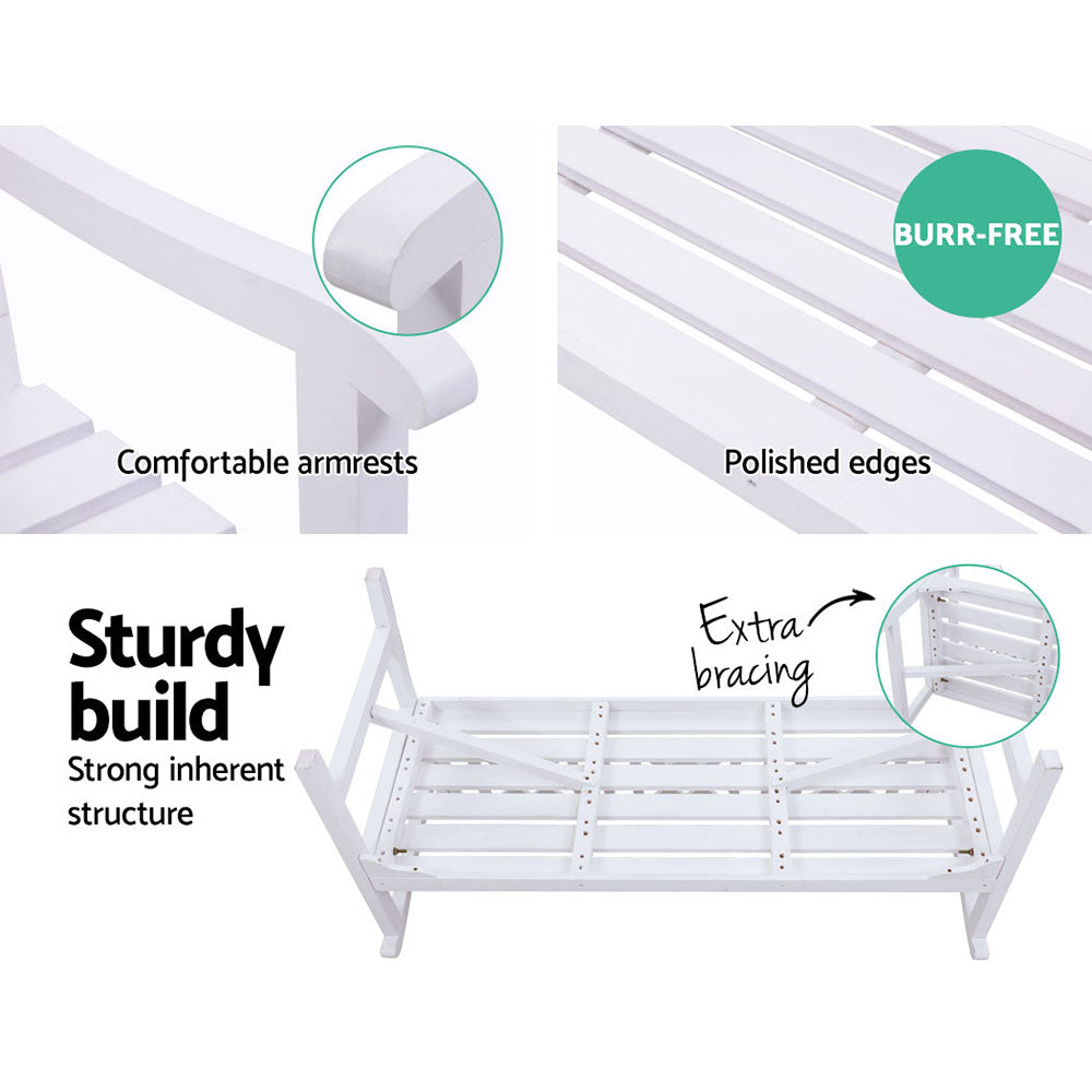 Gardeon Outdoor Garden Bench Wooden Chair 3 Seat Patio Furniture Lounge White-Outdoor Benches-PEROZ Accessories