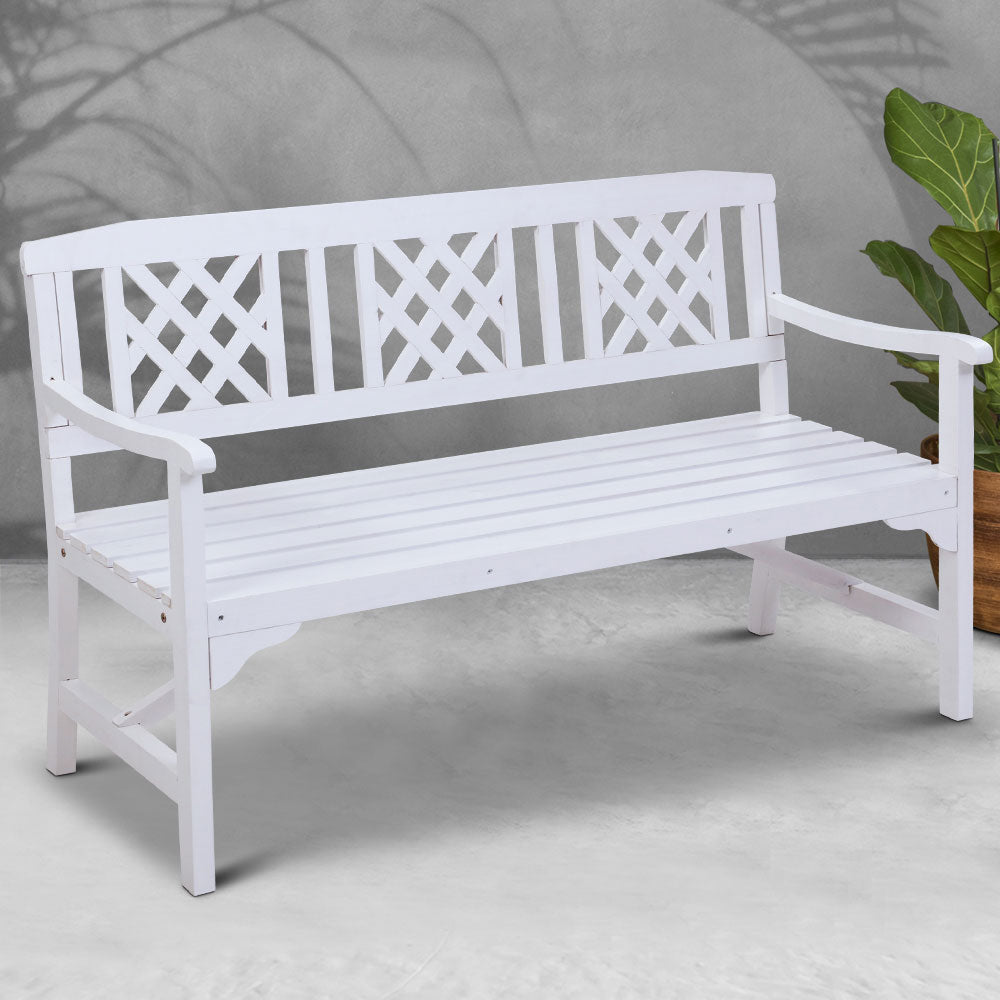 Gardeon Outdoor Garden Bench Wooden Chair 3 Seat Patio Furniture Lounge White-Outdoor Benches-PEROZ Accessories