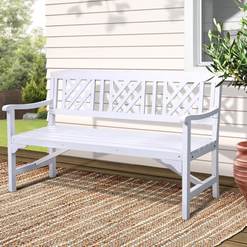 Gardeon Outdoor Garden Bench Wooden Chair 3 Seat Patio Furniture Lounge White-Outdoor Benches-PEROZ Accessories