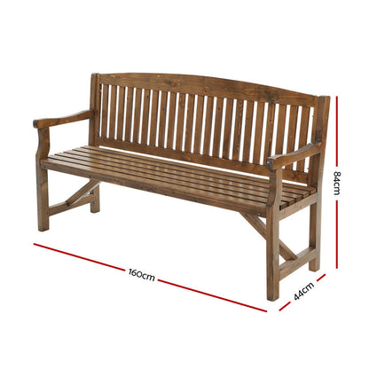 Gardeon 5FT Outdoor Garden Bench Wooden 3 Seat Chair Patio Furniture Natural-Outdoor Benches-PEROZ Accessories