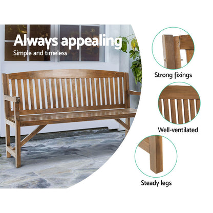 Gardeon 5FT Outdoor Garden Bench Wooden 3 Seat Chair Patio Furniture Natural-Outdoor Benches-PEROZ Accessories