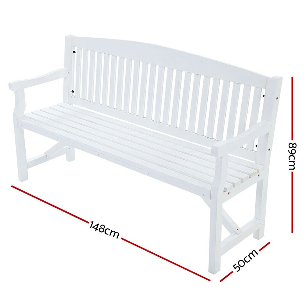 Gardeon 5FT Outdoor Garden Bench Wooden 3 Seat Chair Patio Furniture White-Outdoor Benches-PEROZ Accessories
