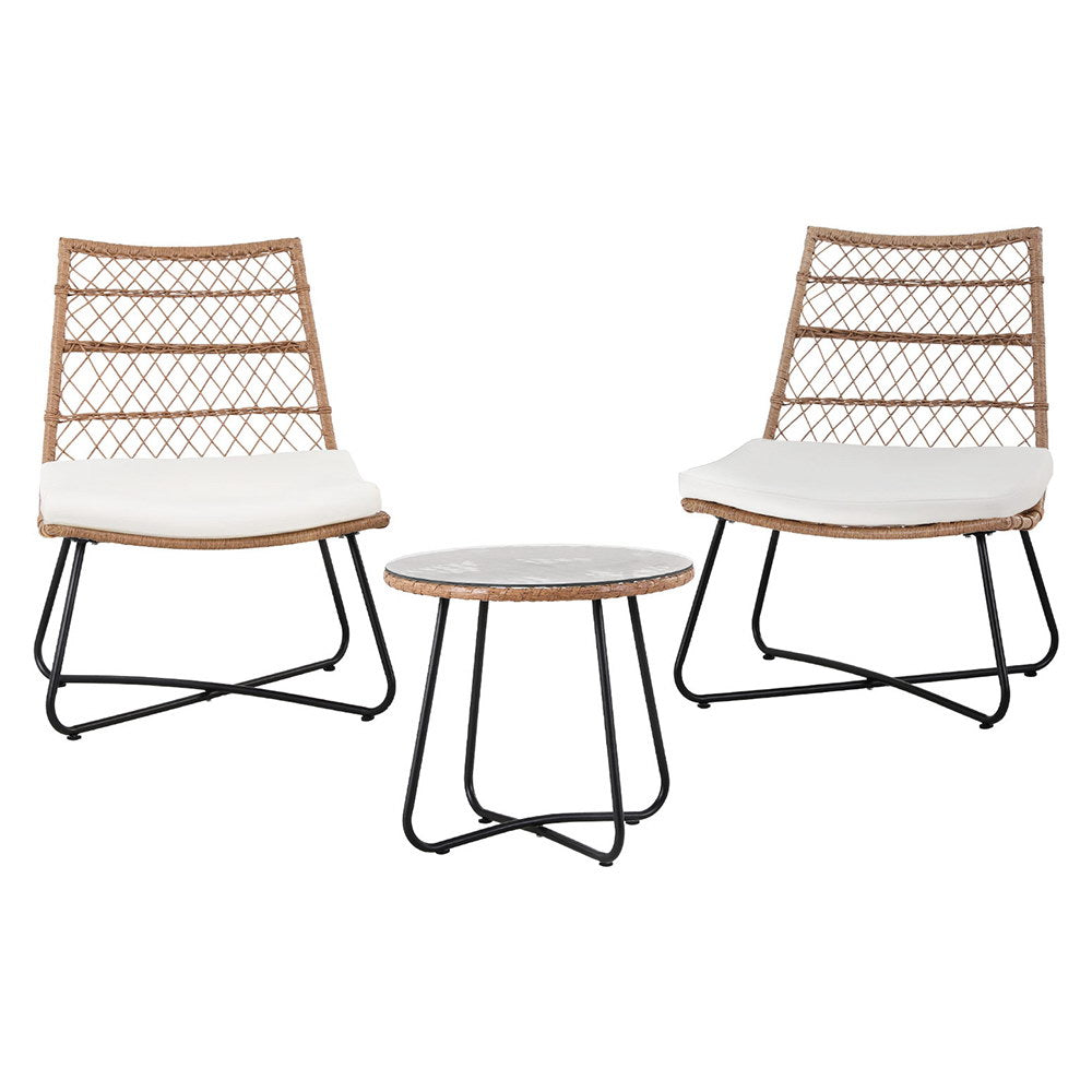 Gardeon 3PC Outdoor Setting Wicker Bistro Set Table Chairs Patio Furniture Brown-Furniture &gt; Outdoor &gt; Outdoor Benches-PEROZ Accessories