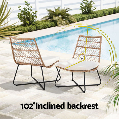Gardeon 3PC Outdoor Setting Wicker Bistro Set Table Chairs Patio Furniture Brown-Furniture &gt; Outdoor &gt; Outdoor Benches-PEROZ Accessories