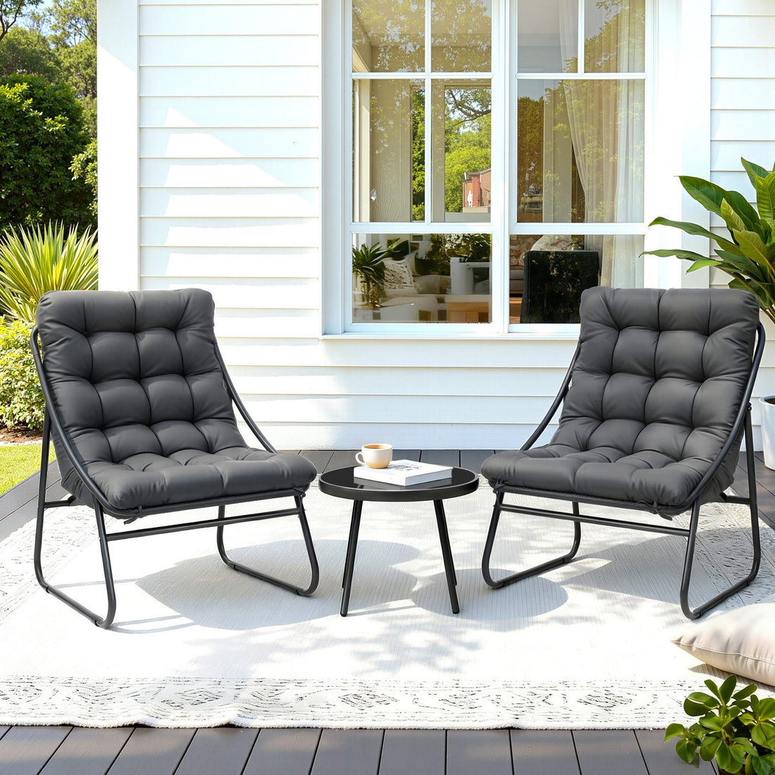 Gardeon 3PC Outdoor Bistro Set Patio Furniture Table and Chairs Steel Dining Chair-Furniture > Outdoor > Outdoor Dining Sets-PEROZ Accessories