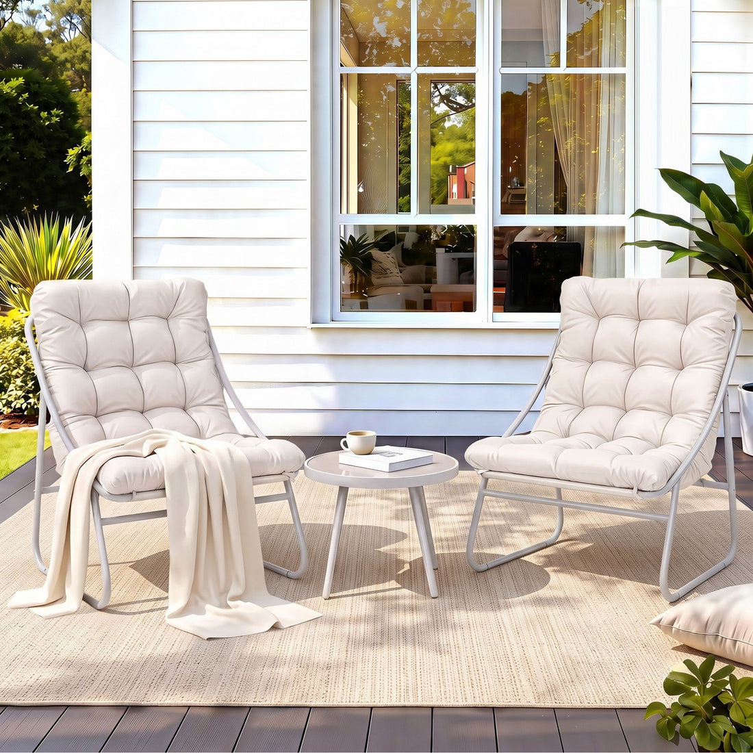 Gardeon 3PC Outdoor Bistro Set Patio Furniture Table and Chairs Steel Dining Chair Khaki-Furniture > Outdoor > Outdoor Dining Sets-PEROZ Accessories