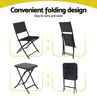 Gardeon Outdoor Bistro Set Folding Table and Chairs Patio Furniture Garden Steel Black-Furniture &gt; Outdoor &gt; Outdoor Sofas &amp; Lounge Sets-PEROZ Accessories