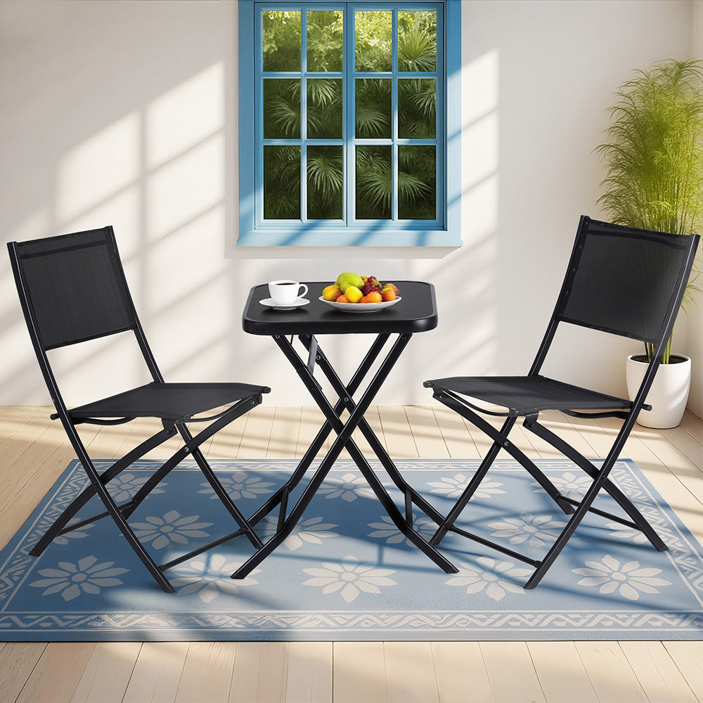 Gardeon Outdoor Bistro Set Folding Table and Chairs Patio Furniture Garden Steel Black-Furniture &gt; Outdoor &gt; Outdoor Sofas &amp; Lounge Sets-PEROZ Accessories