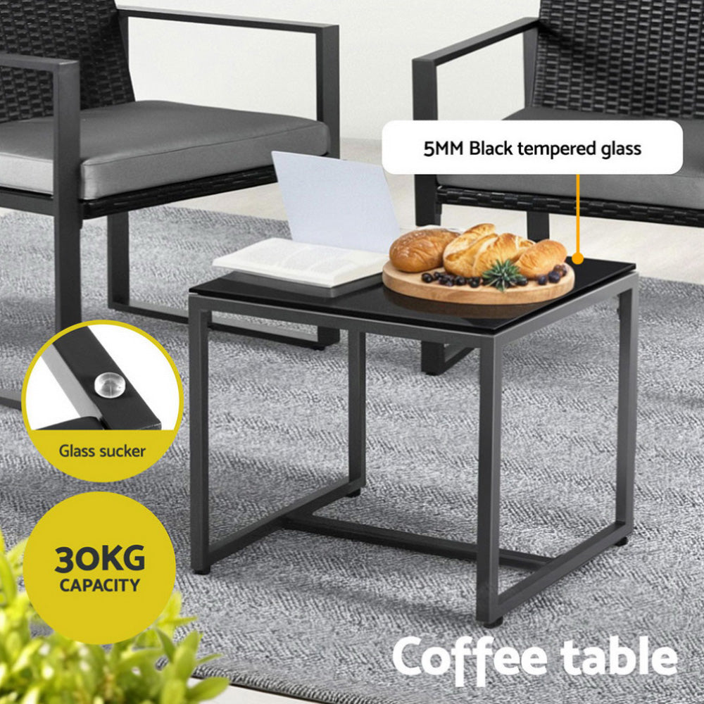 Gardeon 3PC Outdoor Bistro Set Patio Furniture Wicker Dining Chairs Table Cushion Black-Furniture &gt; Outdoor &gt; Outdoor Dining Sets-PEROZ Accessories