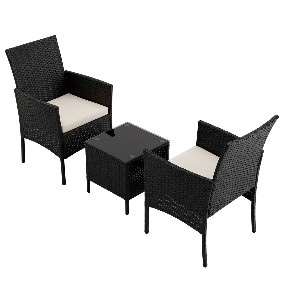Gardeon 3PC Outdoor Bistro Set Patio Furniture Wicker Setting Chairs Table Cushion Black-Outdoor Bistro Sets-PEROZ Accessories