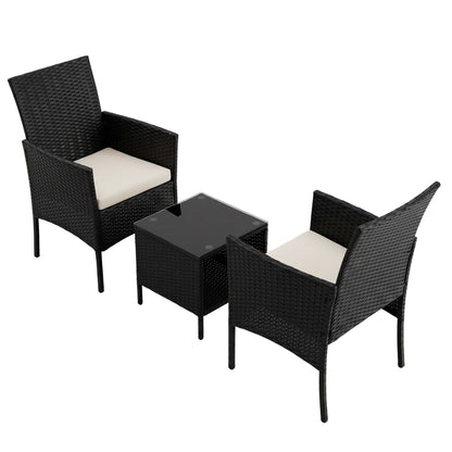 Gardeon 3PC Outdoor Bistro Set Patio Furniture Wicker Setting Chairs Table Cushion Black-Outdoor Bistro Sets-PEROZ Accessories