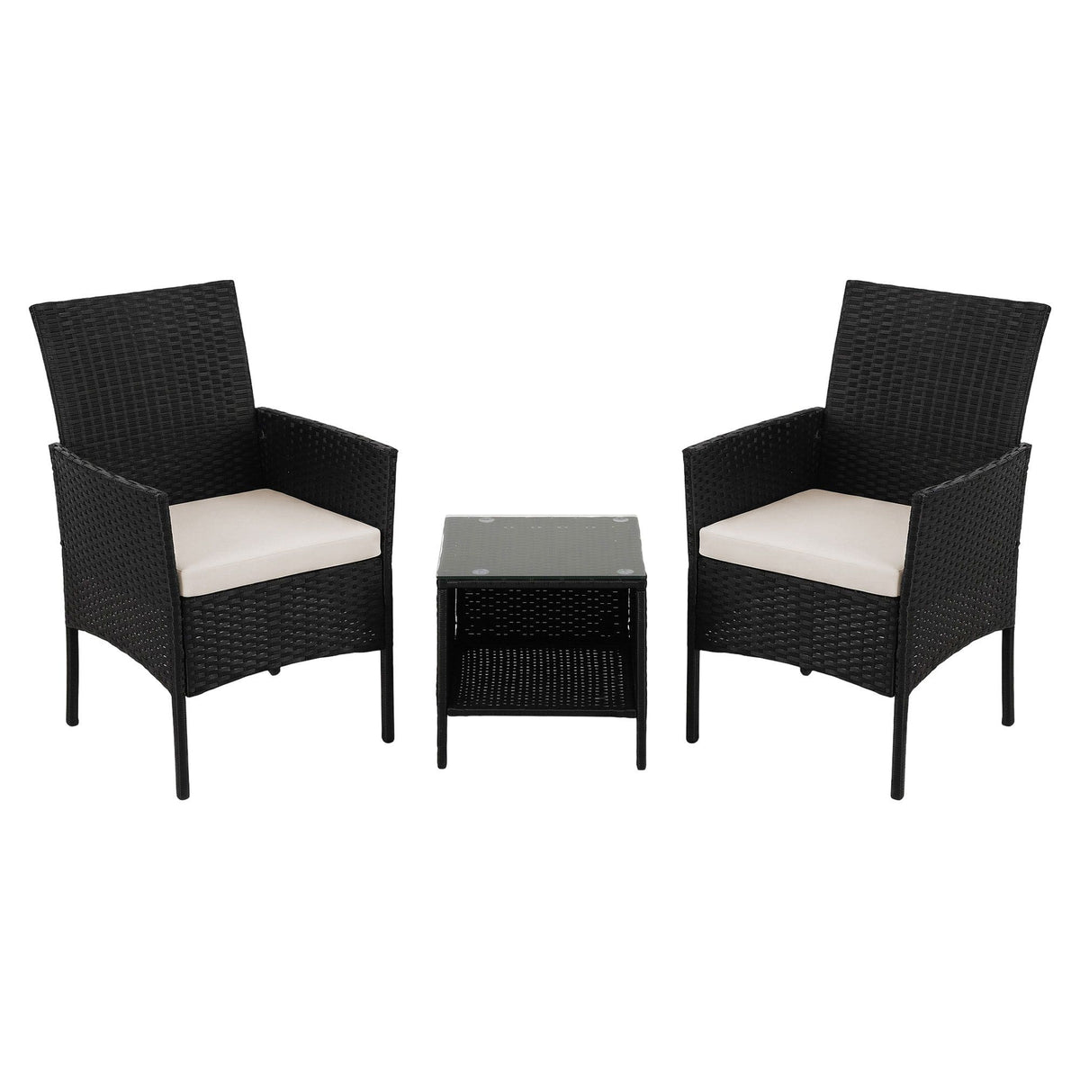 Gardeon 3PC Outdoor Bistro Set Patio Furniture Wicker Setting Chairs Table Cushion Black-Outdoor Bistro Sets-PEROZ Accessories