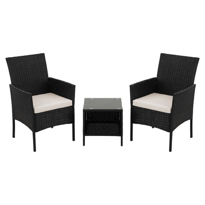 Gardeon 3PC Outdoor Bistro Set Patio Furniture Wicker Setting Chairs Table Cushion Black-Outdoor Bistro Sets-PEROZ Accessories