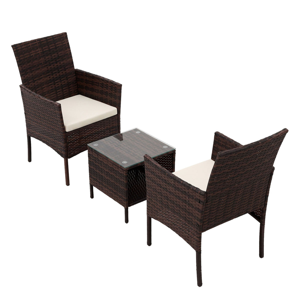 Gardeon 3PC Outdoor Bistro Set Patio Furniture Wicker Setting Chairs Table Cushion Brown-Outdoor Bistro Sets-PEROZ Accessories