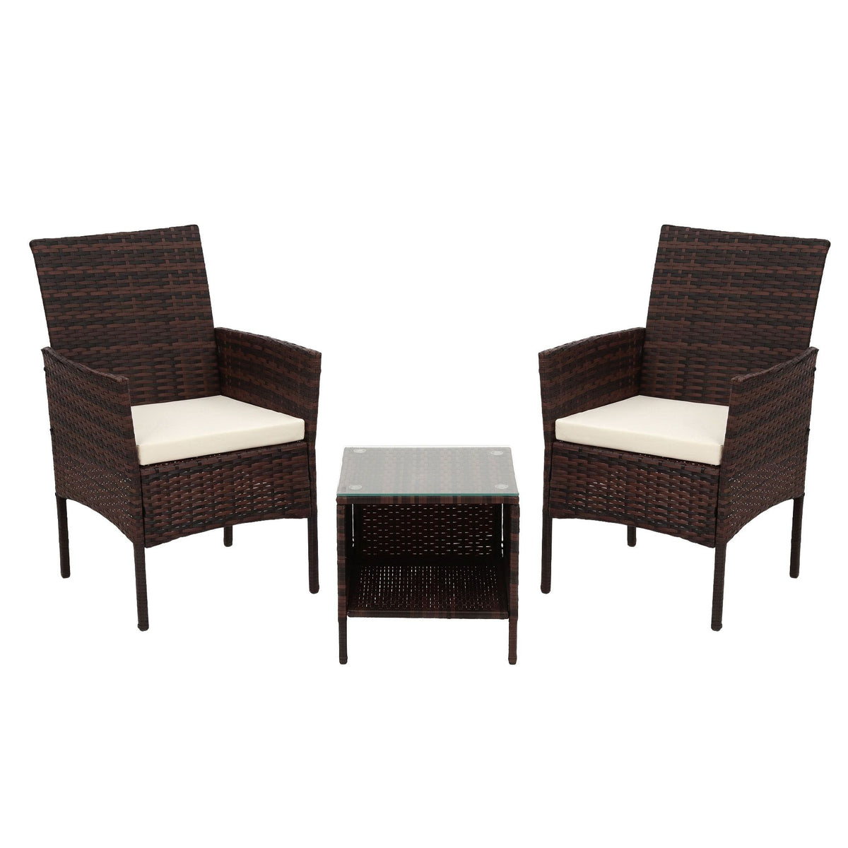 Gardeon 3PC Outdoor Bistro Set Patio Furniture Wicker Setting Chairs Table Cushion Brown-Outdoor Bistro Sets-PEROZ Accessories