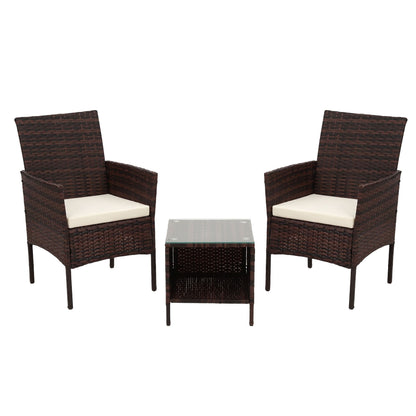 Gardeon 3PC Outdoor Bistro Set Patio Furniture Wicker Setting Chairs Table Cushion Brown-Outdoor Bistro Sets-PEROZ Accessories