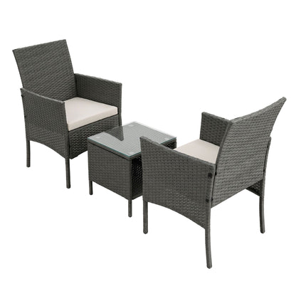 Gardeon 3PC Outdoor Bistro Set Patio Furniture Wicker Setting Chairs Table Cushion Grey-Outdoor Bistro Sets-PEROZ Accessories