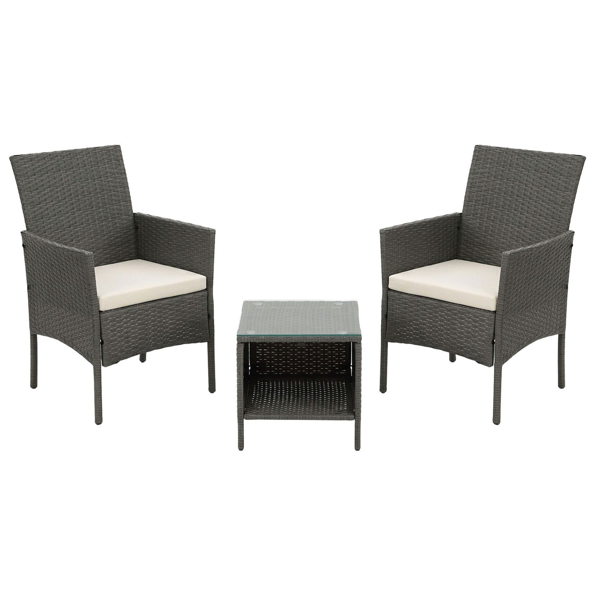Gardeon 3PC Outdoor Bistro Set Patio Furniture Wicker Setting Chairs Table Cushion Grey-Outdoor Bistro Sets-PEROZ Accessories