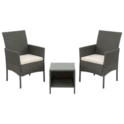 Gardeon 3PC Outdoor Bistro Set Patio Furniture Wicker Setting Chairs Table Cushion Grey-Outdoor Bistro Sets-PEROZ Accessories