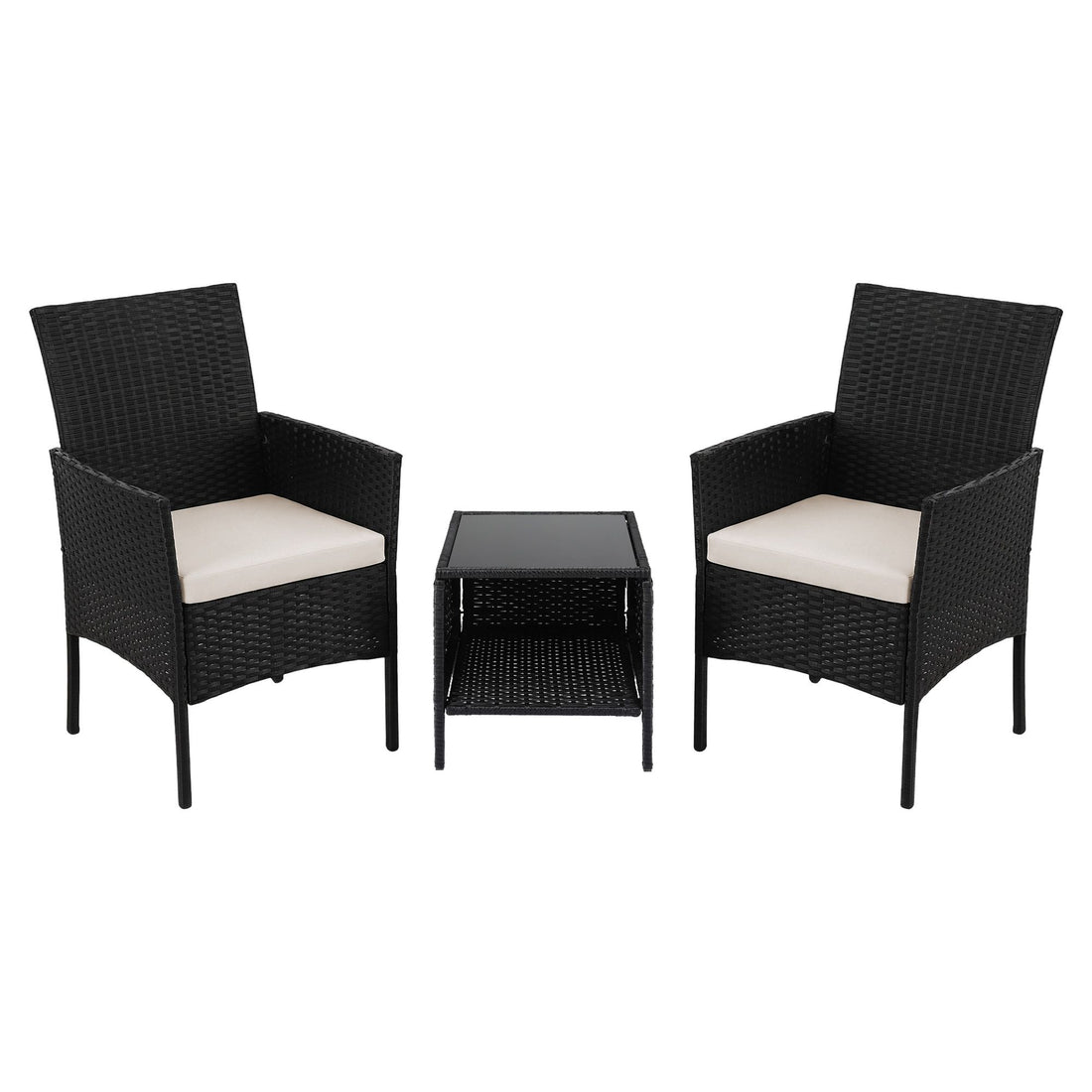 Gardeon 3PC Outdoor Bistro Set Patio Furniture Wicker Chairs Table Cushion All Black-Outdoor Bistro Sets-PEROZ Accessories