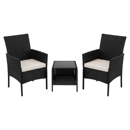 Gardeon 3PC Outdoor Bistro Set Patio Furniture Wicker Chairs Table Cushion All Black-Outdoor Bistro Sets-PEROZ Accessories
