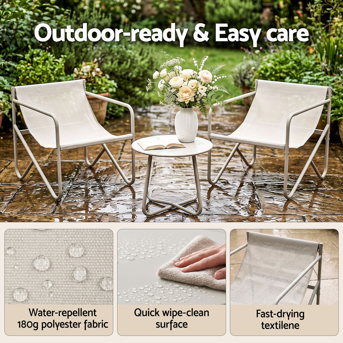 Gardeon Outdoor Bistro Set 3 Piece Patio Furniture Conversation Table and Chairs Khaki