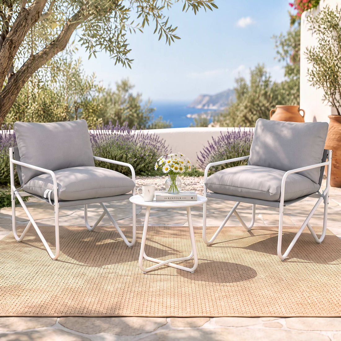 Gardeon Outdoor Bistro Set 3 Piece Patio Furniture Conversation Table and Chairs Grey-Furniture > Outdoor > Outdoor Dining Sets-PEROZ Accessories