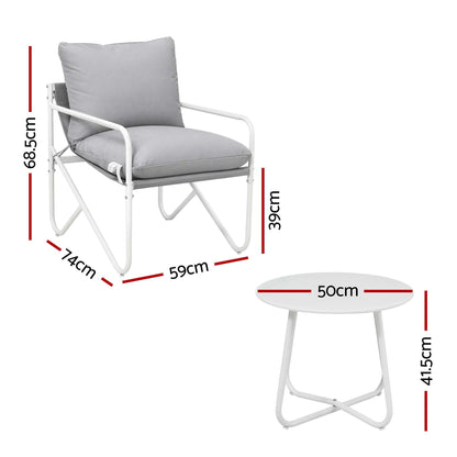 Gardeon Outdoor Bistro Set 3 Piece Patio Furniture Conversation Table and Chairs Grey