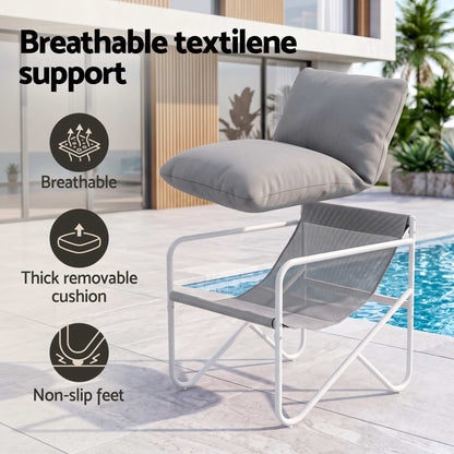 Gardeon Outdoor Bistro Set 3 Piece Patio Furniture Conversation Table and Chairs Grey
