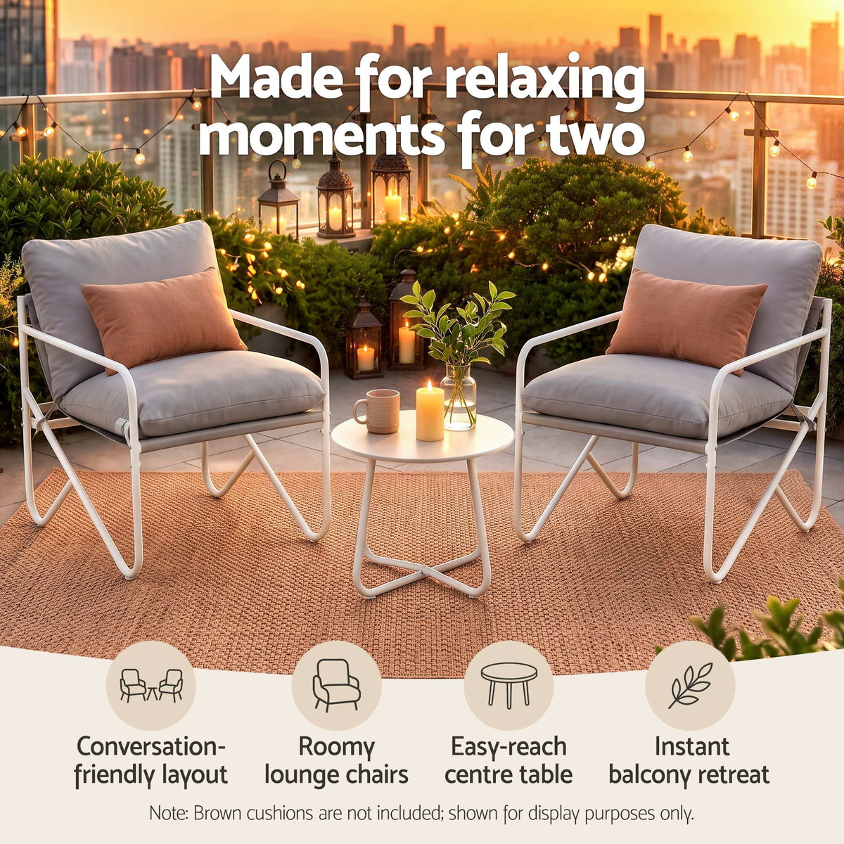 Gardeon Outdoor Bistro Set 3 Piece Patio Furniture Conversation Table and Chairs Grey