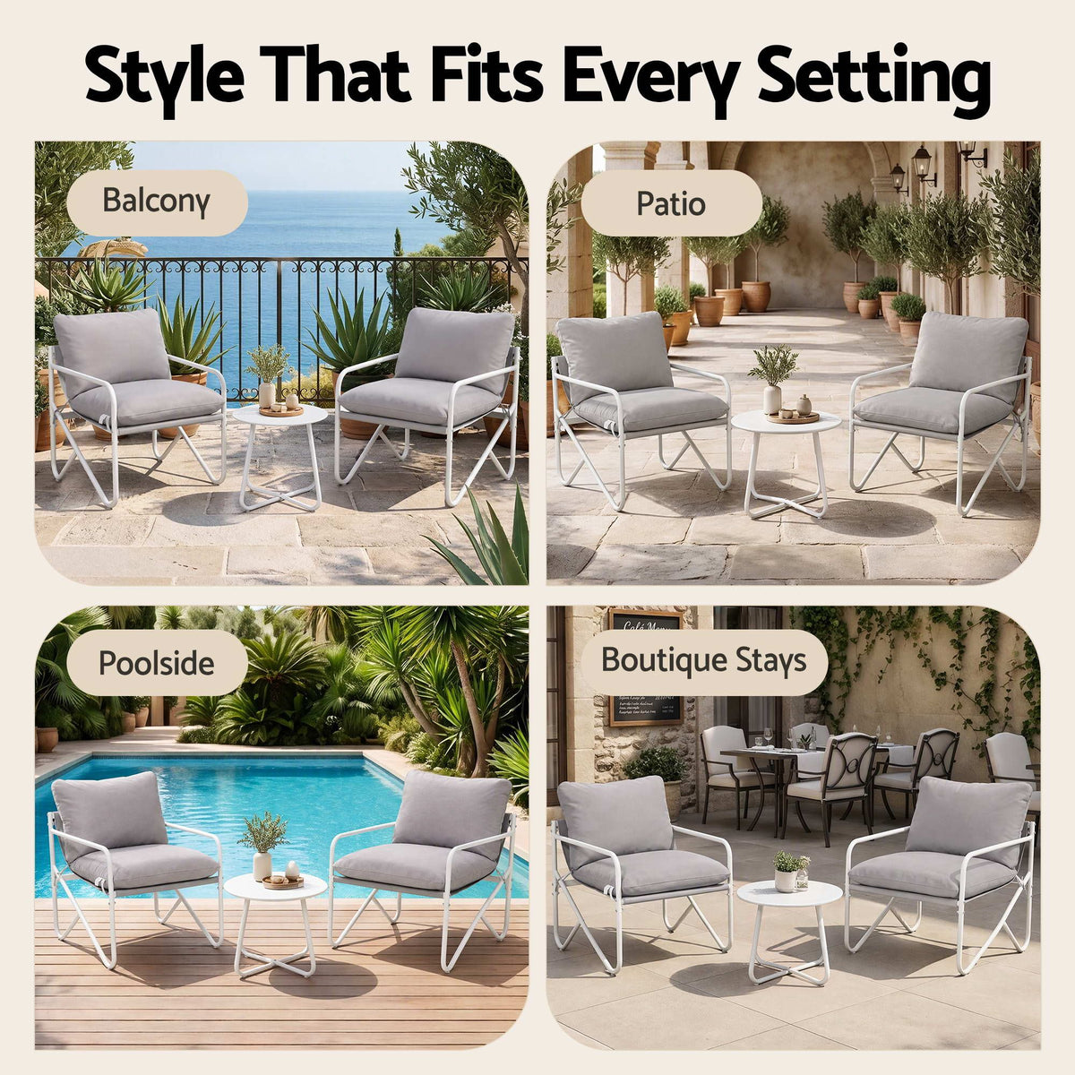 Gardeon Outdoor Bistro Set 3 Piece Patio Furniture Conversation Table and Chairs Grey
