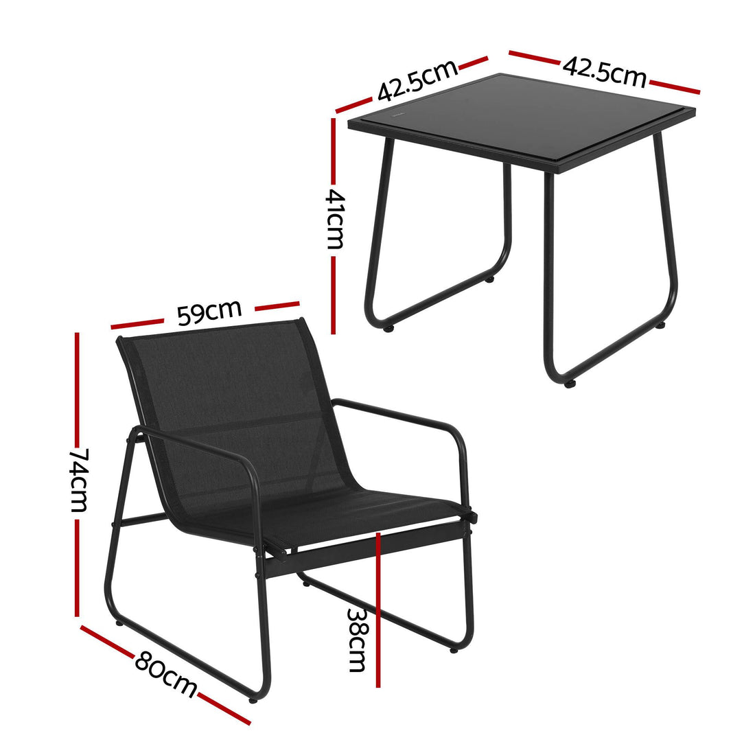Gardeon Outdoor Bistro Set 3 Piece Patio Furniture Textilene Chairs Glass Table-Furniture > Outdoor > Outdoor Dining Sets-PEROZ Accessories