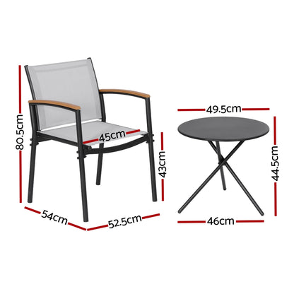 Gardeon 3PC Outdoor Bistro Set Table and Chairs Steel Dining Chair Patio Furniture Textilene-Furniture &gt; Outdoor &gt; Outdoor Dining Sets-PEROZ Accessories