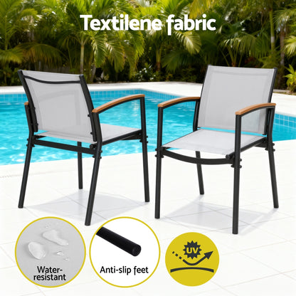 Gardeon 3PC Outdoor Bistro Set Table and Chairs Steel Dining Chair Patio Furniture Textilene-Furniture &gt; Outdoor &gt; Outdoor Dining Sets-PEROZ Accessories