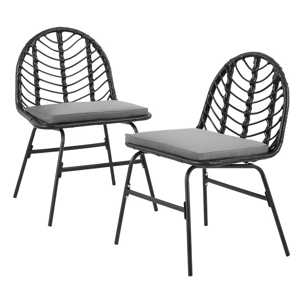 Gardeon 2x Outdoor Chairs Dining Chair Lounge Wicker Patio Furniture Black-Furniture &gt; Outdoor &gt; Outdoor Chairs-PEROZ Accessories
