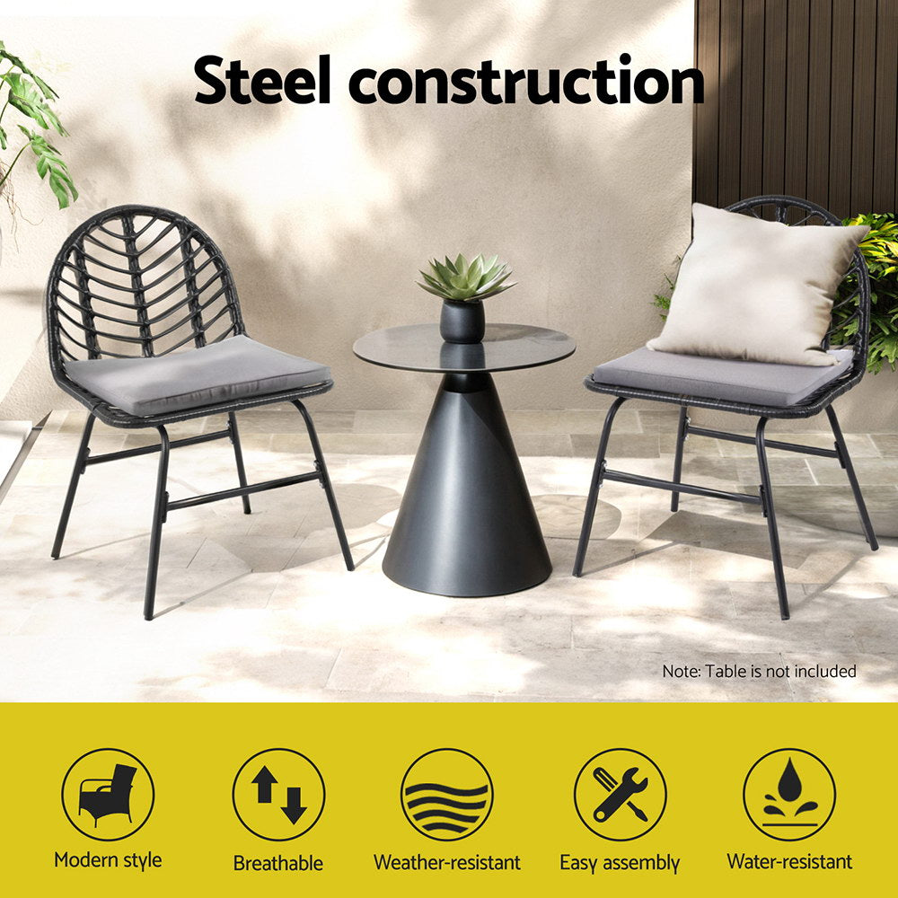 Gardeon 2x Outdoor Chairs Dining Chair Lounge Wicker Patio Furniture Black-Furniture &gt; Outdoor &gt; Outdoor Chairs-PEROZ Accessories