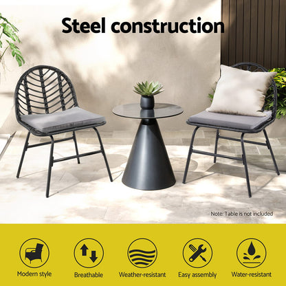 Gardeon 2x Outdoor Chairs Dining Chair Lounge Wicker Patio Furniture Black-Furniture &gt; Outdoor &gt; Outdoor Chairs-PEROZ Accessories