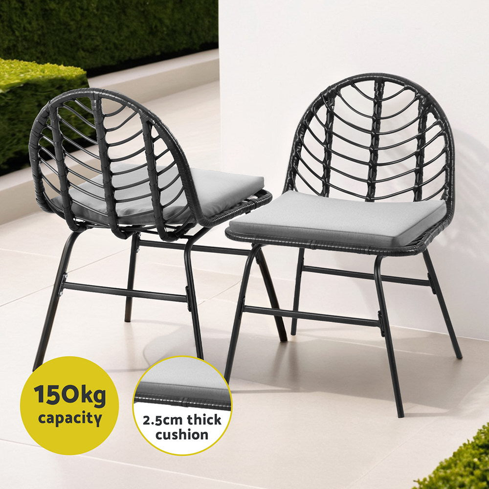 Gardeon 2x Outdoor Chairs Dining Chair Lounge Wicker Patio Furniture Black-Furniture &gt; Outdoor &gt; Outdoor Chairs-PEROZ Accessories