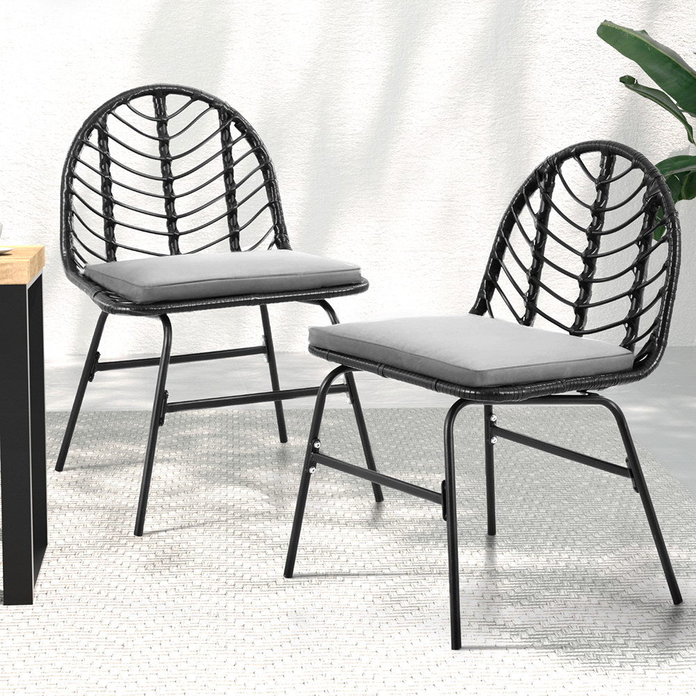 Gardeon 2x Outdoor Chairs Dining Chair Lounge Wicker Patio Furniture Black-Furniture &gt; Outdoor &gt; Outdoor Chairs-PEROZ Accessories