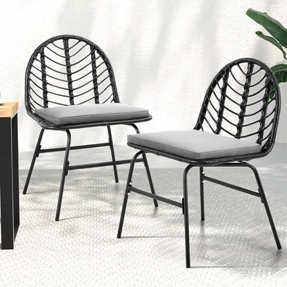 Gardeon 2x Outdoor Chairs Dining Chair Lounge Wicker Patio Furniture Black-Furniture &gt; Outdoor &gt; Outdoor Chairs-PEROZ Accessories