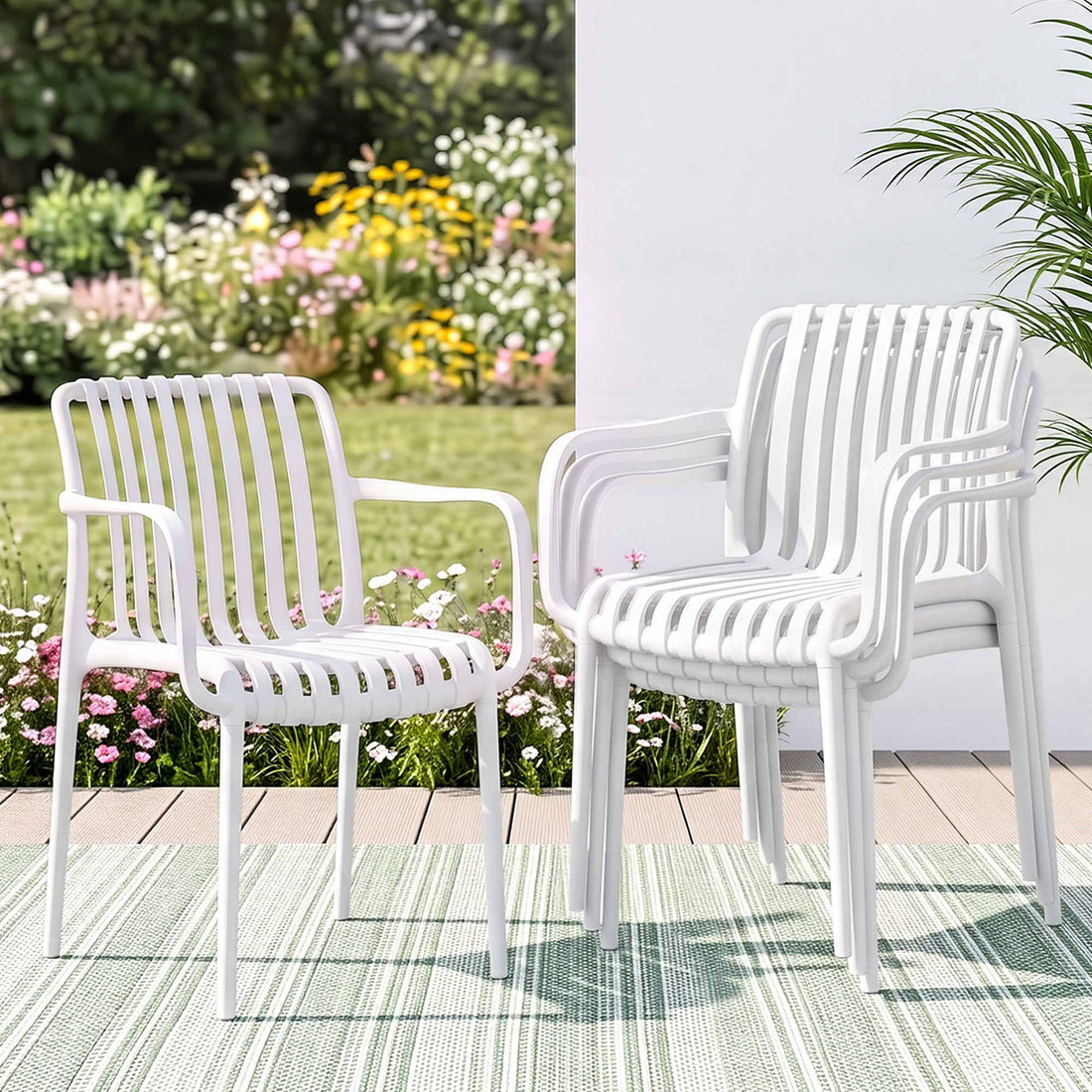 Gardeon 4PC Outdoor Dining Chairs Patio Furniture PP Stackable Chair Garden White-Furniture > Dining > Kitchen &amp; Dining Chairs-PEROZ Accessories