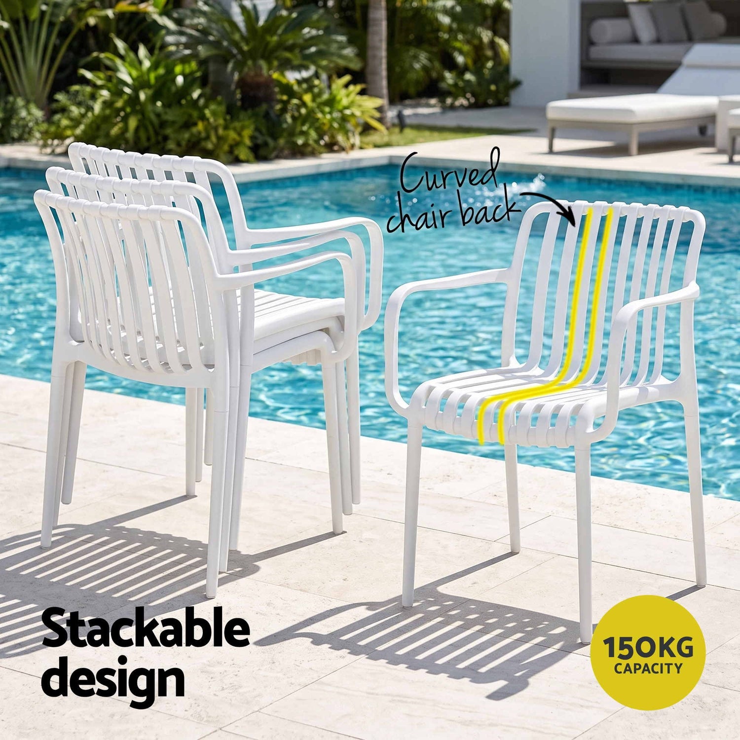 Gardeon 4PC Outdoor Dining Chairs Patio Furniture PP Stackable Chair Garden White
