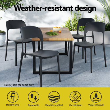 Gardeon 4PC Outdoor Dining Chairs Stackable PP Patio Chair Garden Furniture Black-Furniture &gt; Outdoor &gt; Outdoor Chairs-PEROZ Accessories